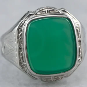 Art Deco Green Onyx Men's Ring