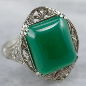 Art Deco Groen Onyx Filigree Ring met CE-Keurmerk