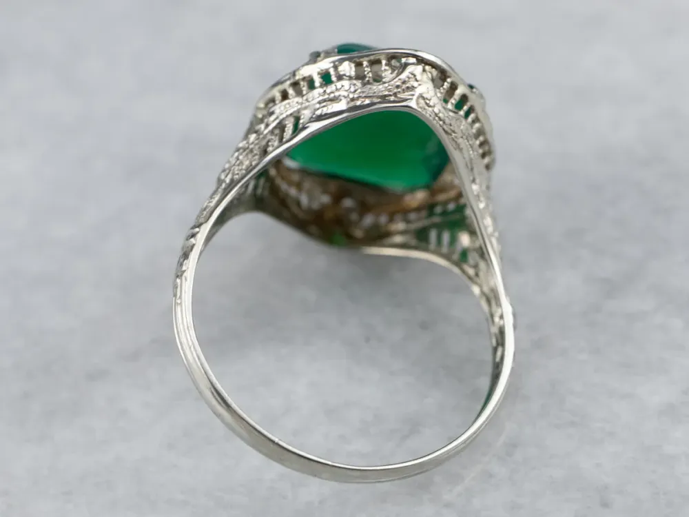 Art Deco Groen Onyx Filigree Ring met CE-Keurmerk