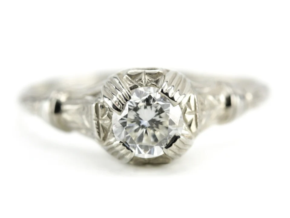 Art Deco Inspired Diamond Engagement Lamprey Ring