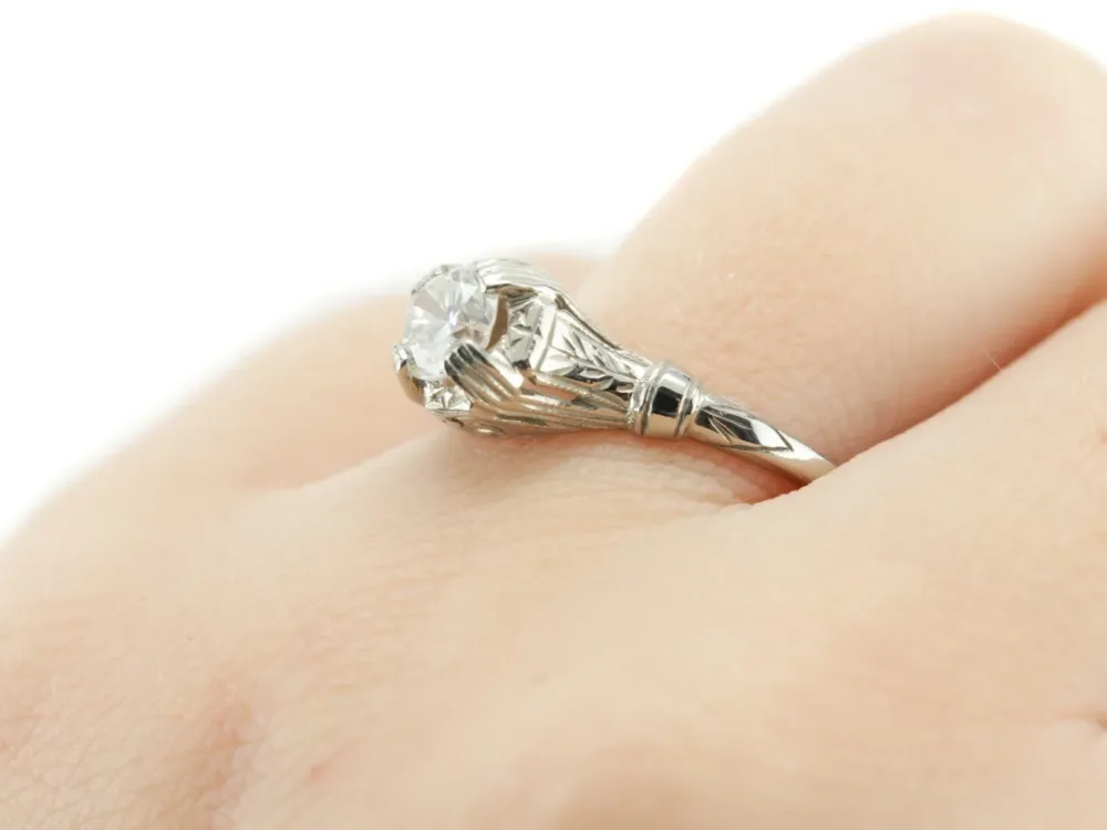 Art Deco Inspired Diamond Engagement Lamprey Ring