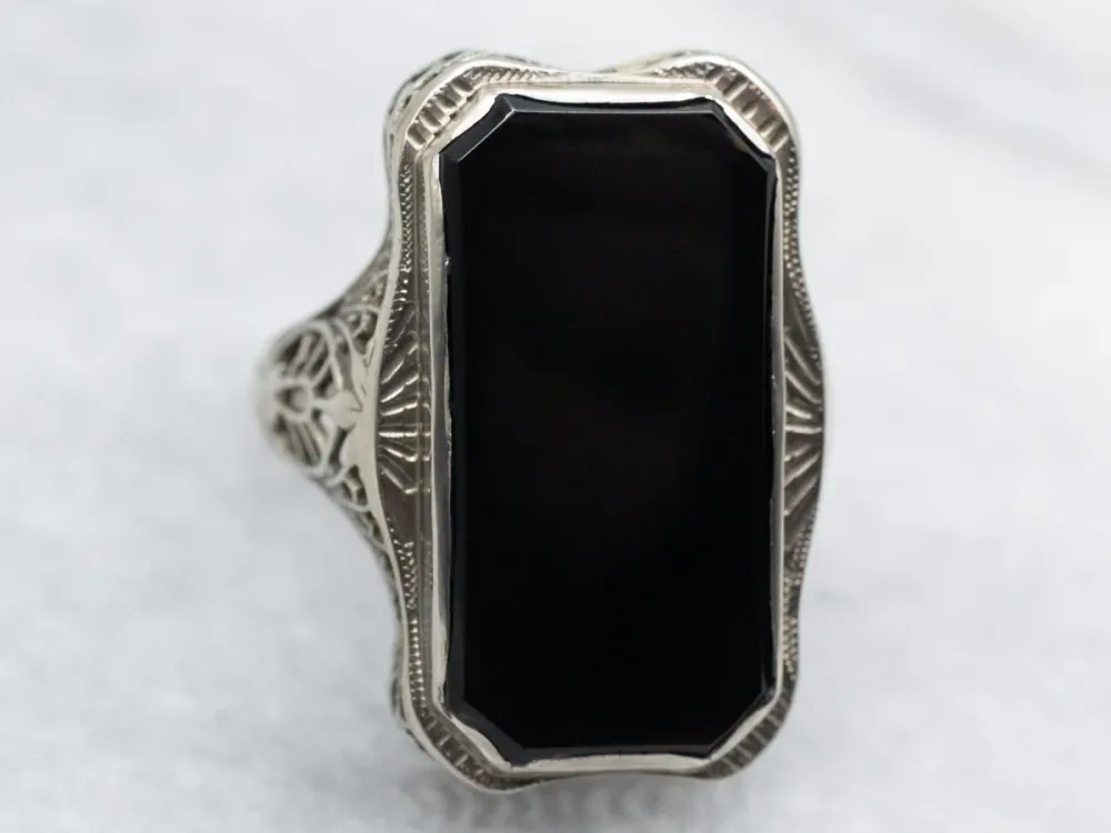 Art Deco Zwart Onyx Dinner Ring met CE-Keurmerk