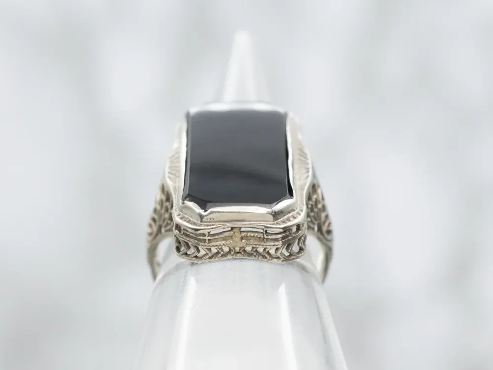 Art Deco Zwart Onyx Dinner Ring met CE-Keurmerk