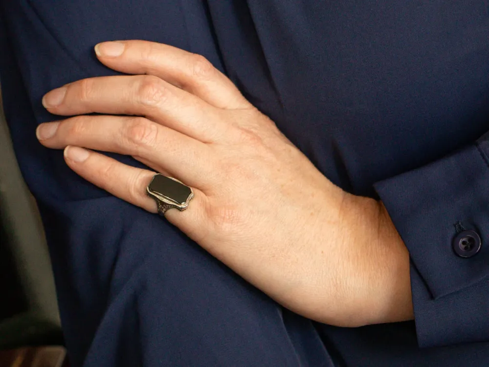 Art Deco Zwart Onyx Dinner Ring met CE-Keurmerk
