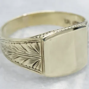 Art Nouveau Era Men's Olijfgroen Gold Botanical Signet Ring