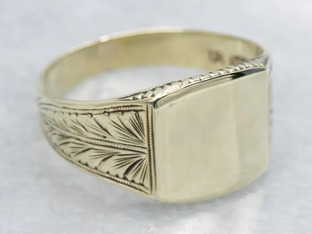 Art Nouveau Era Men's Olijfgroen Gold Botanical Signet Ring