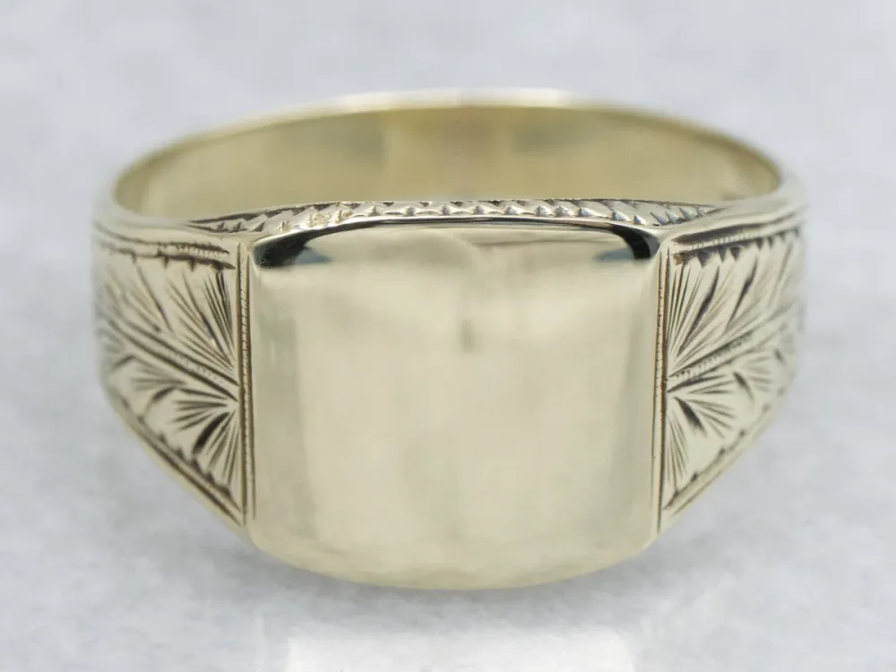 Art Nouveau Era Men's Olijfgroen Gold Botanical Signet Ring