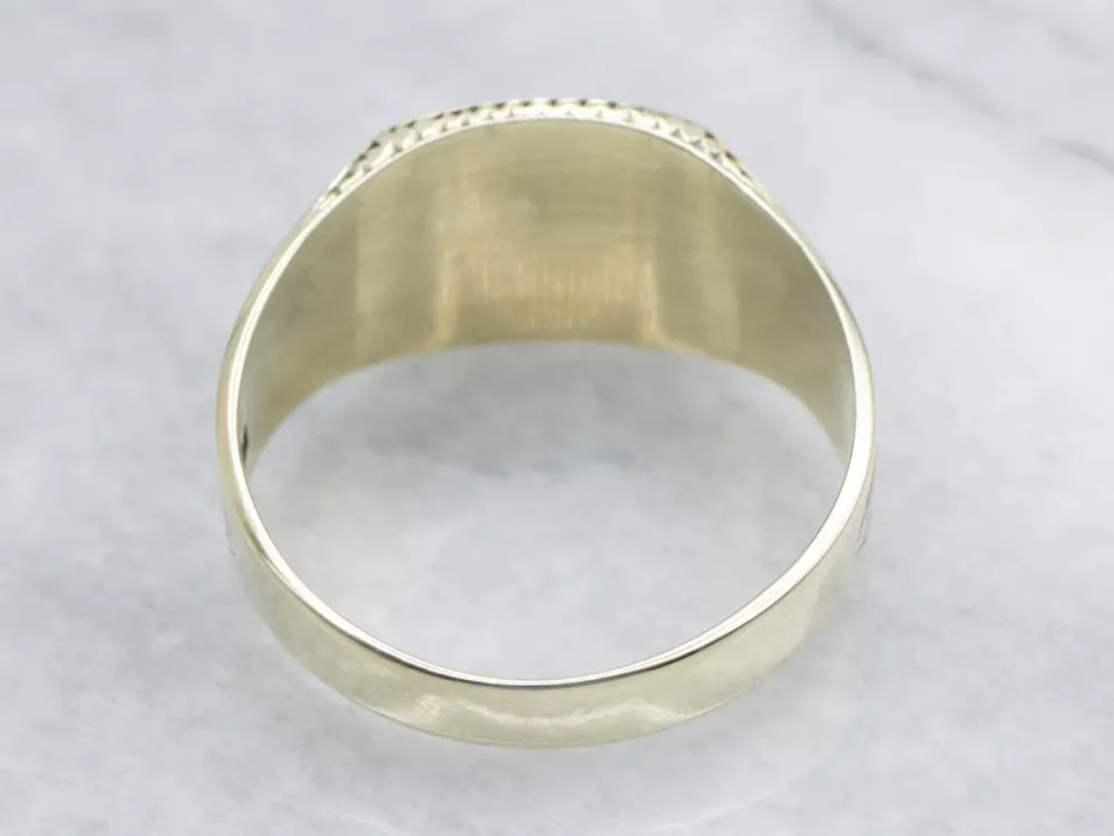 Art Nouveau Era Men's Olijfgroen Gold Botanical Signet Ring
