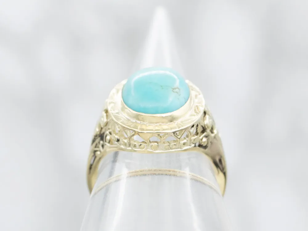 Art Nouveau Olijfgroen Gold Turquoise Filigree Ring met CE-Keurmerk
