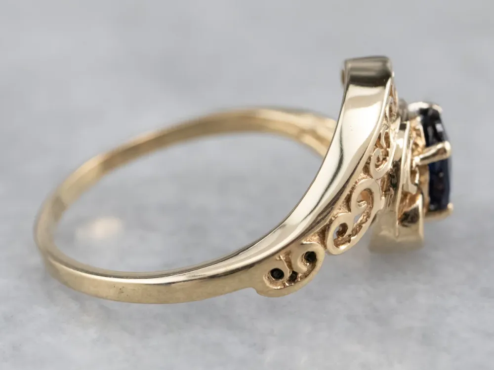 Asymmetrical Sapphire Diamond Gouden Filigree Ring