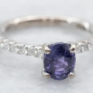 Aubergine Sapphire and Diamond Ring