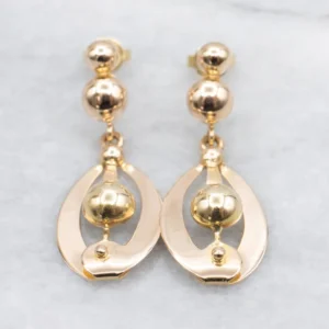 Beaded Gold Geometric Oval Drop Earrings