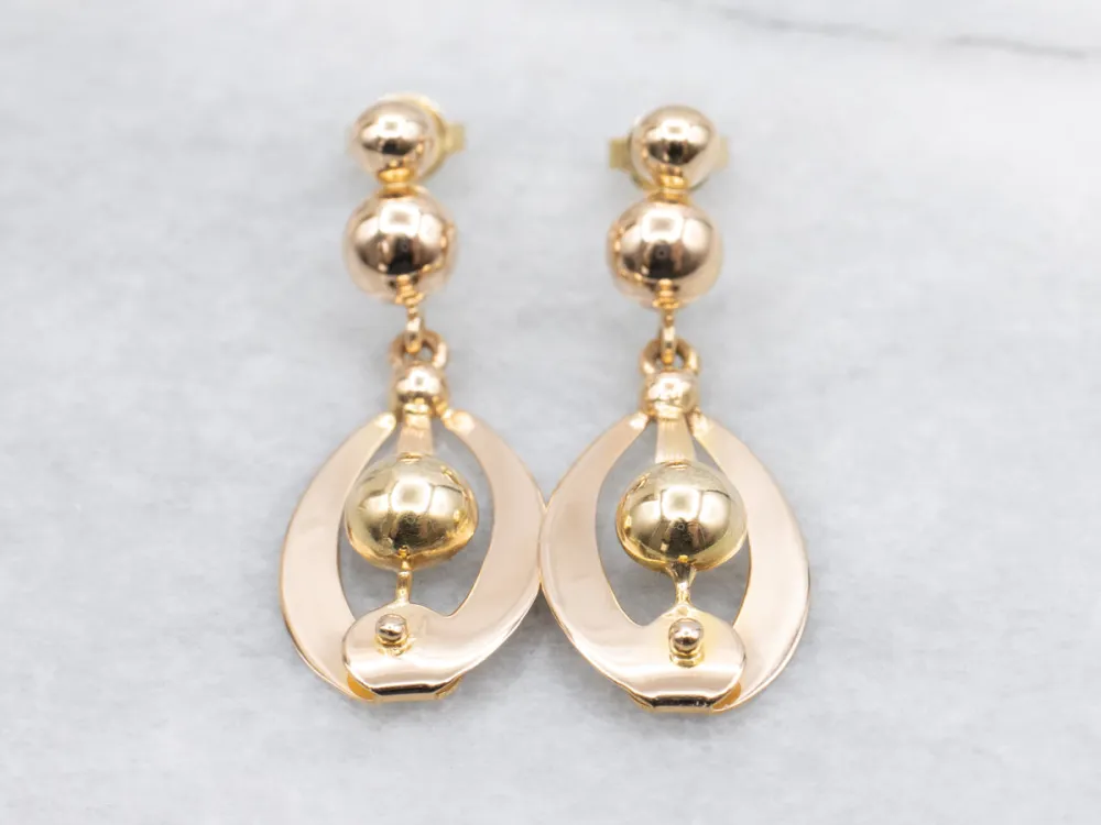 Beaded Gold Geometric Oval Drop Earrings
