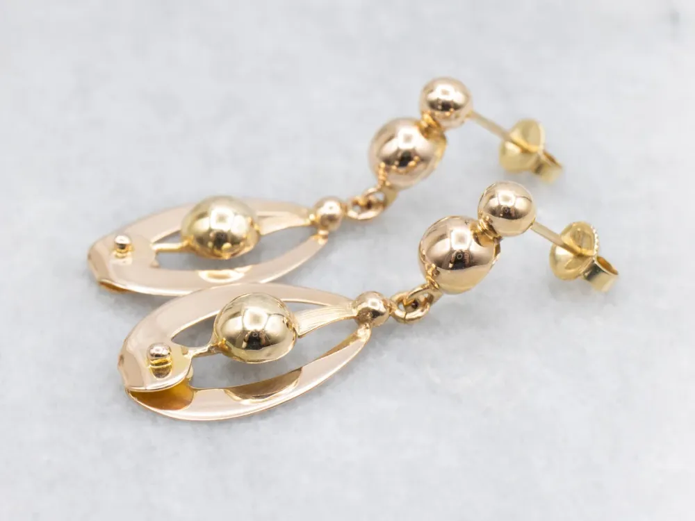 Beaded Gold Geometric Oval Drop Earrings