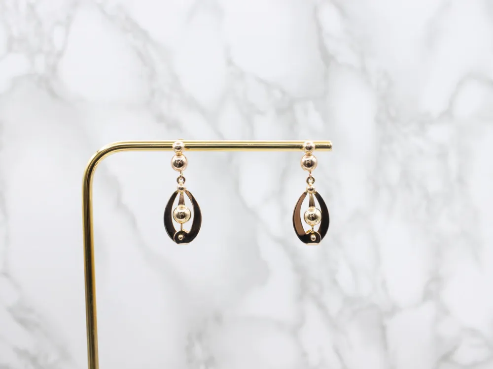 Beaded Gold Geometric Oval Drop Earrings