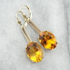 Beautiful Rose Goud and Citrine Substantial Drop Earrings - DIN Norm