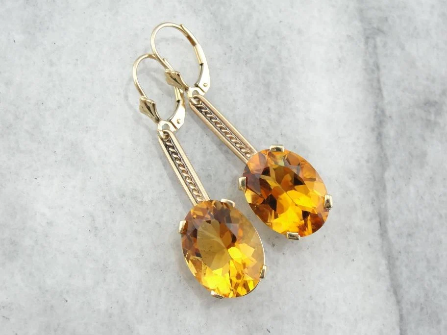 Beautiful Rose Goud and Citrine Substantial Drop Earrings - DIN Norm