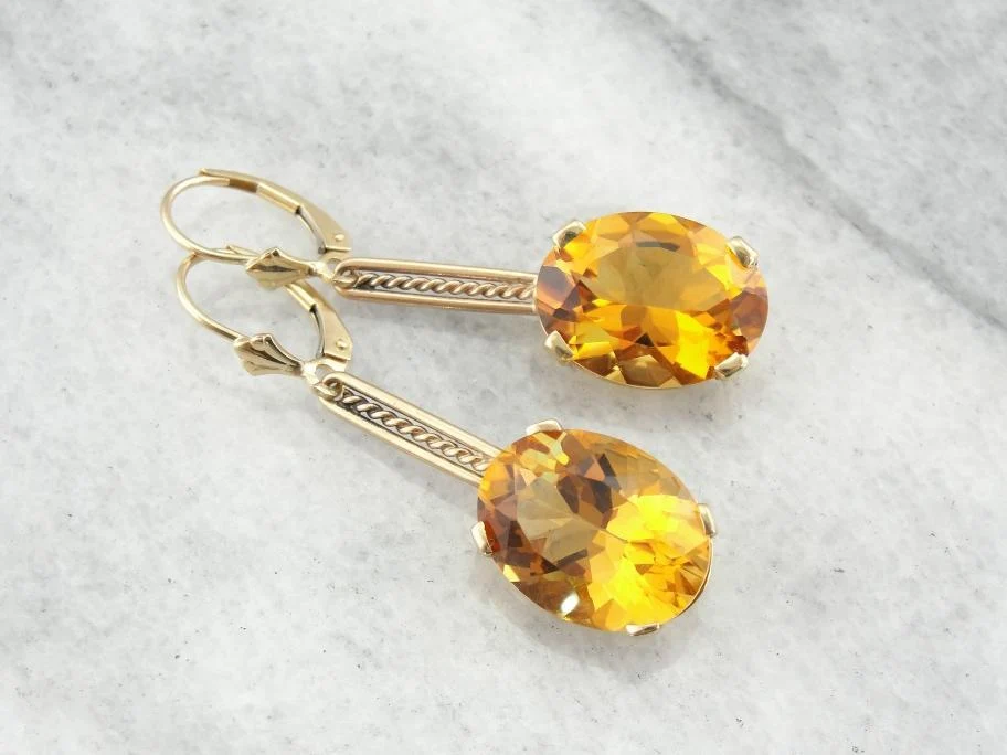 Beautiful Rose Goud and Citrine Substantial Drop Earrings - DIN Norm