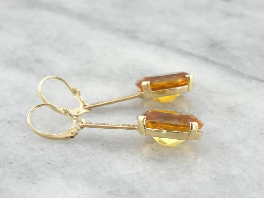 Beautiful Rose Goud and Citrine Substantial Drop Earrings - DIN Norm