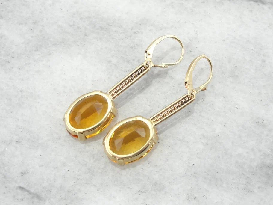 Beautiful Rose Goud and Citrine Substantial Drop Earrings - DIN Norm