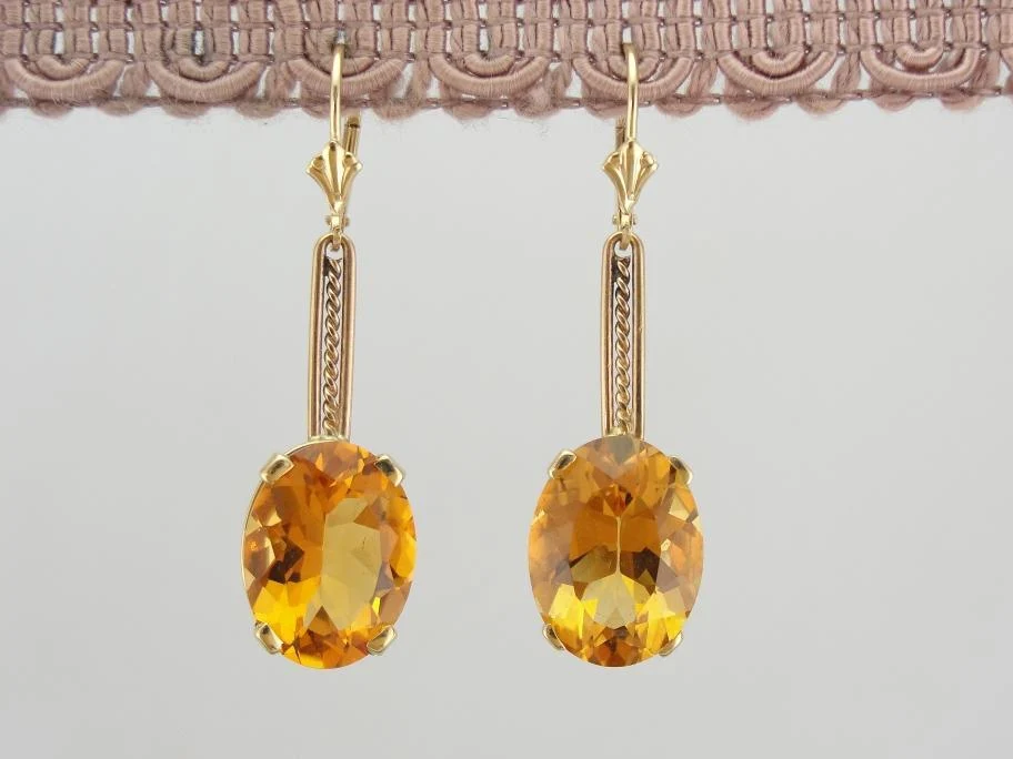 Beautiful Rose Goud and Citrine Substantial Drop Earrings - DIN Norm