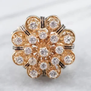 Black Enamel and Verguld Diamond Cluster Ring