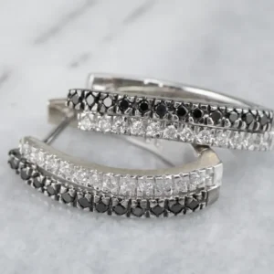 Black and White Diamond Hoop Earrings