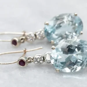 Blauw Topaz Diamond and Ruby Drop Earrings met CE-Keurmerk