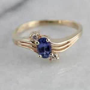 Blue Sapphire and Diamond Anniversary or Engagement Ring