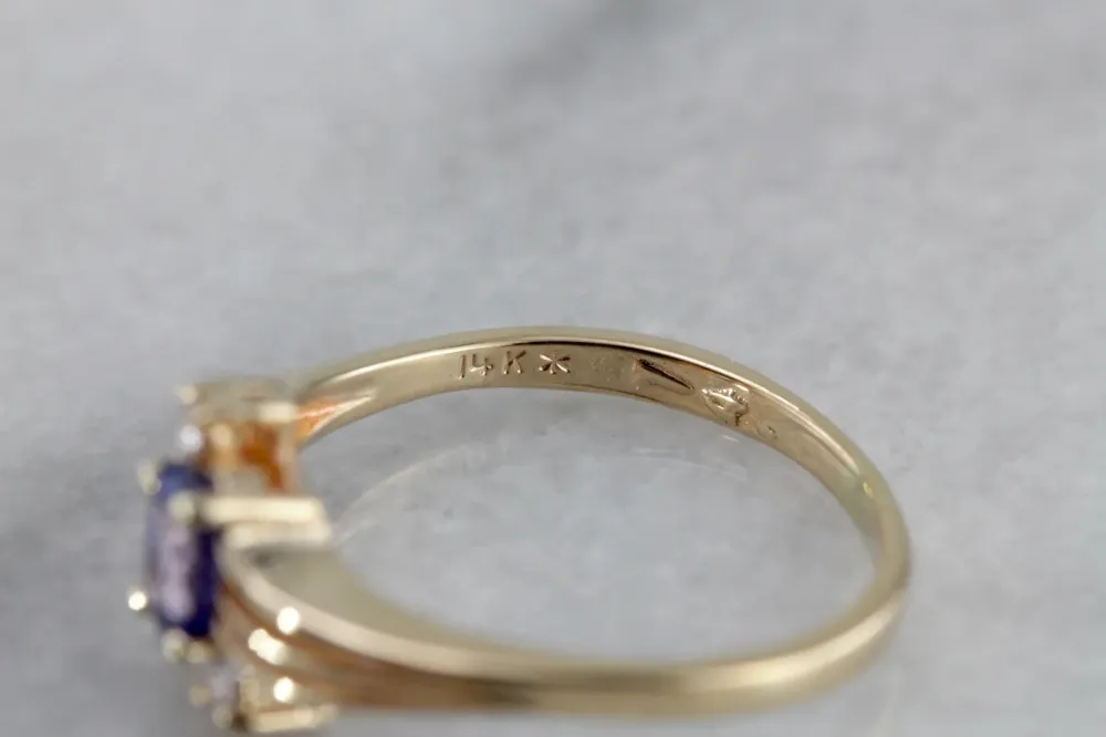Blue Sapphire and Diamond Anniversary or Engagement Ring