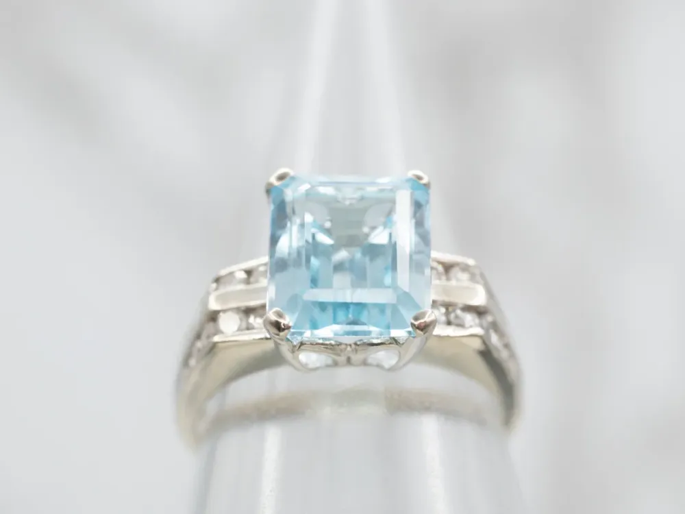 Blue Topaz and Diamond Right Hand Ring