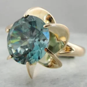 Blue Zircon Cocktail Ring, Antiekstijl Blue Zircon Ring, Mid Century Statement Ring - DIN Norm