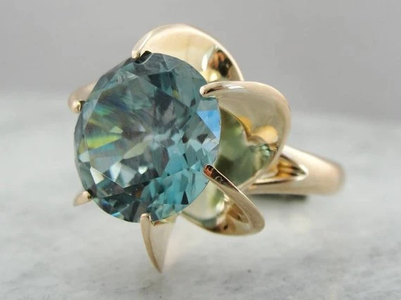 Blue Zircon Cocktail Ring, Antiekstijl Blue Zircon Ring, Mid Century Statement Ring - DIN Norm