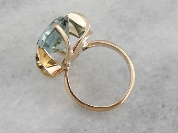 Blue Zircon Cocktail Ring, Antiekstijl Blue Zircon Ring, Mid Century Statement Ring - DIN Norm