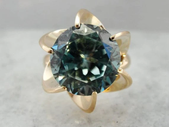 Blue Zircon Cocktail Ring, Antiekstijl Blue Zircon Ring, Mid Century Statement Ring - DIN Norm