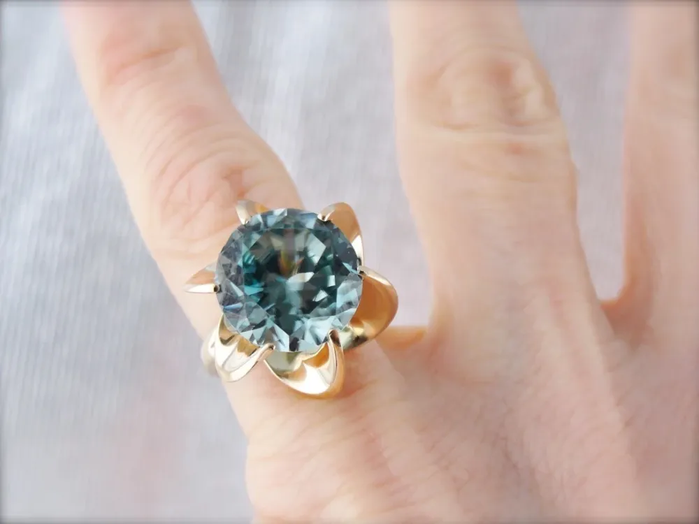 Blue Zircon Cocktail Ring, Antiekstijl Blue Zircon Ring, Mid Century Statement Ring - DIN Norm