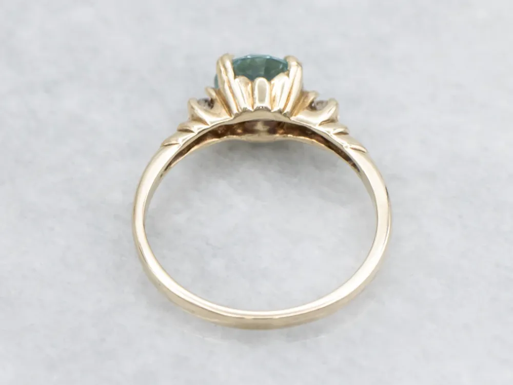 Blue Zircon and Diamond Yellow Gold Ring