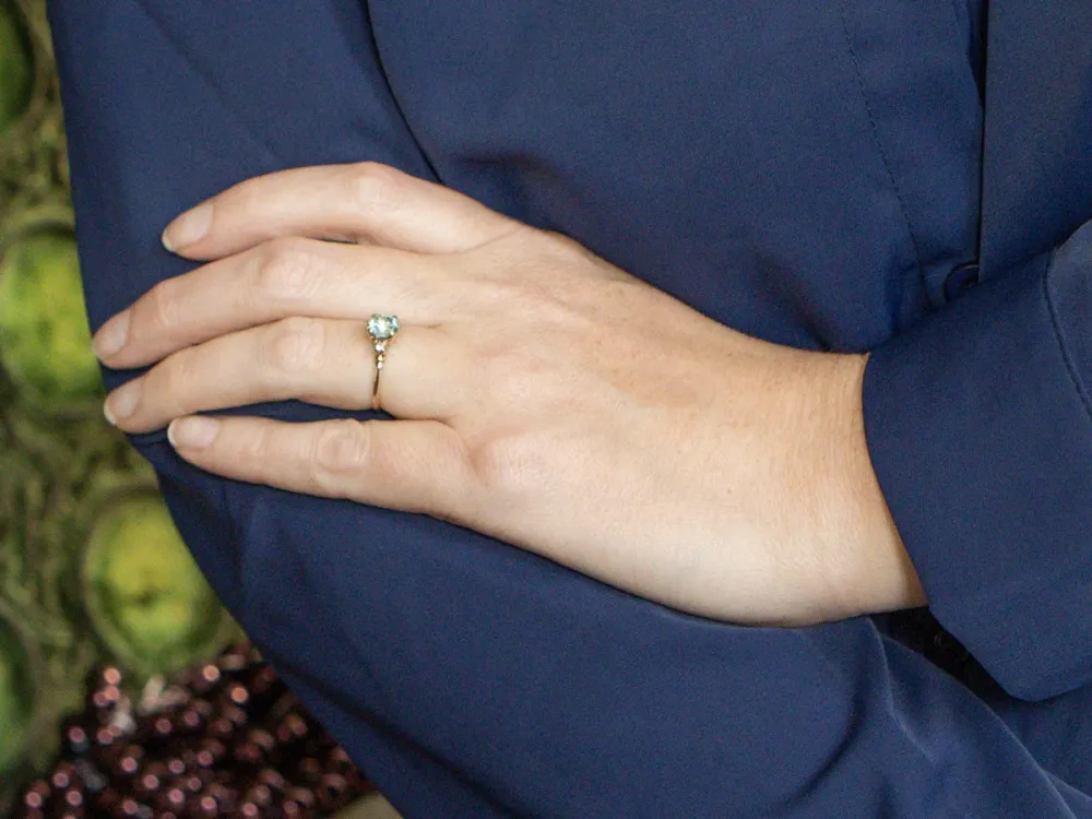 Blue Zircon and Diamond Yellow Gold Ring