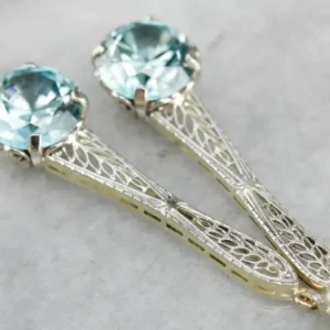 Blue Zircon Filigree Drop Earrings