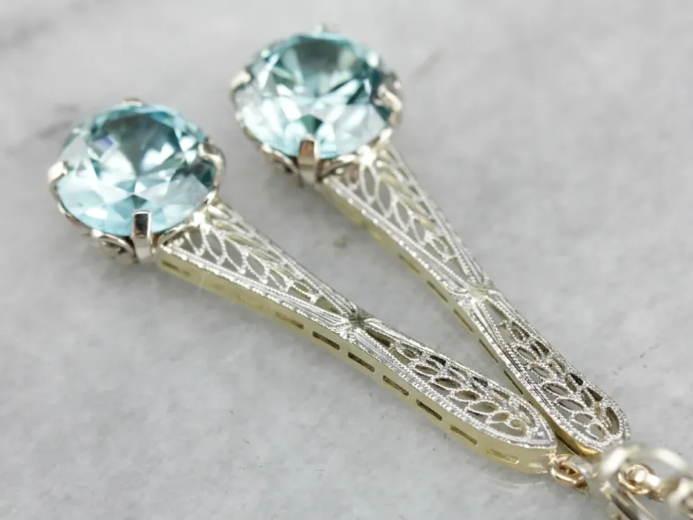 Blue Zircon Filigree Drop Earrings
