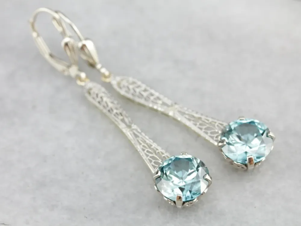 Blue Zircon Filigree Drop Earrings