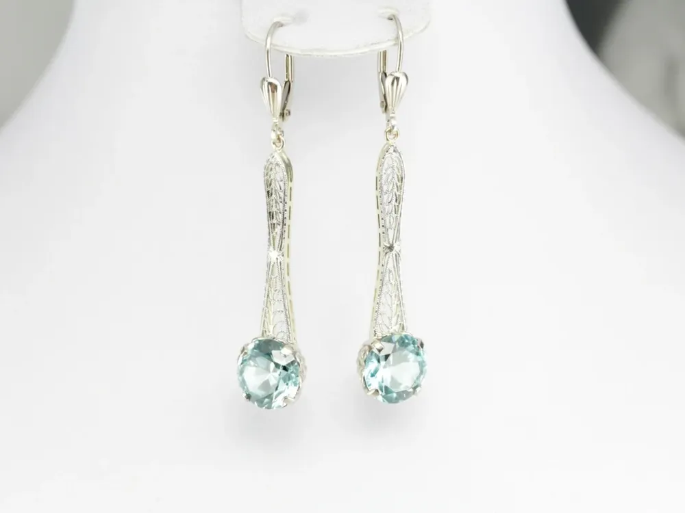 Blue Zircon Filigree Drop Earrings