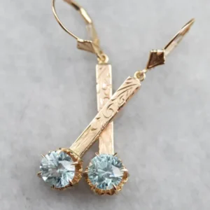 Blue Zircon Ornate Verguld Bar Drop Earrings met CE-Keurmerk