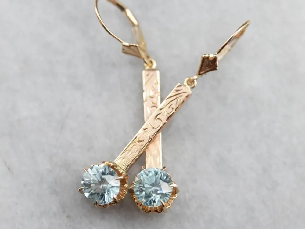 Blue Zircon Ornate Verguld Bar Drop Earrings met CE-Keurmerk