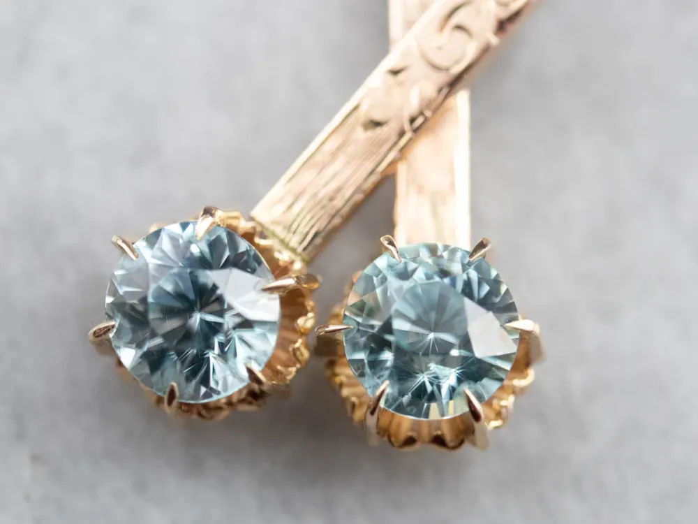 Blue Zircon Ornate Verguld Bar Drop Earrings met CE-Keurmerk