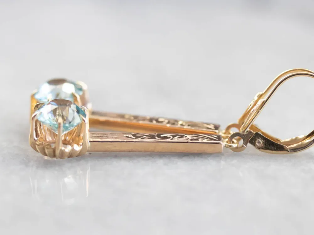 Blue Zircon Ornate Verguld Bar Drop Earrings met CE-Keurmerk