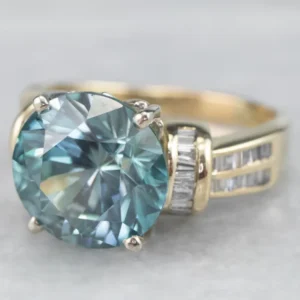 Bold Blue Zircon and Diamond Statement Ring