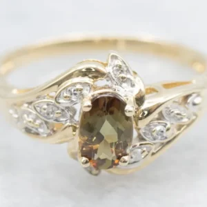 Botanical Verguld Andalusite and Diamond Bypass Ring