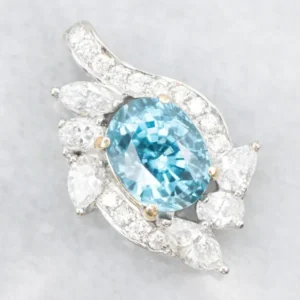 Bright Gold Blue Zircon and Diamond Pendant
