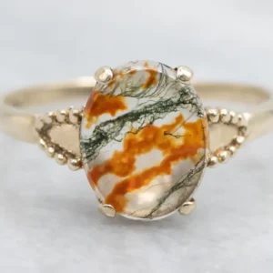Carnelian Moss Agate Ring Ouderwets Mounting
